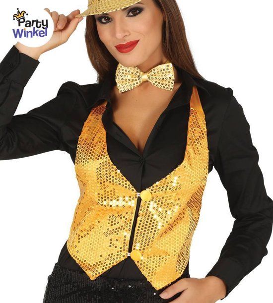 Partywinkel Glitter Gilet Goud Dames