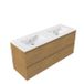 Saniclass Holz Pure Badkamermeubelset - 140x45x62cm - Vygo keramische wastafel wit - 2 wasbakken - zonder kraangaten - 4 lades - glans eiken natural (hout) SW1420792/SW773929