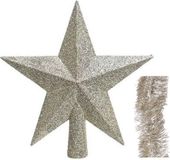 Kaemingk B.V. Décoration de Noël étoile en plastique pailletée 19 cm et guirlandes en aluminium lot de 3 pièces - Décoration de sapin de Noël