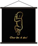 Merkloos / Sans marque TextilePosters B.V. Posterhanger incl. Poster 40x40 cm - Schoolplaat - Baby - Daar ben ik dan! - Quotes - Goud - Spreuken - Textielposter - Zwarte latten