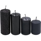 Adventskranskaarsen Set van 4 pilaarkaarsen met schaalverdeling voor adventskrans, zwart, 4 maten, hoogte 5-10 cm, diameter 4 cm, 250 g, brandduur 4 x 10 uur, ongeparfumeerd