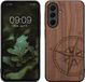 kwmobile telefoonhoesje geschikt voor Samsung Galaxy A36 5G - Hoesje met bumper - hout - In donkerbruin Vintage Kompas design