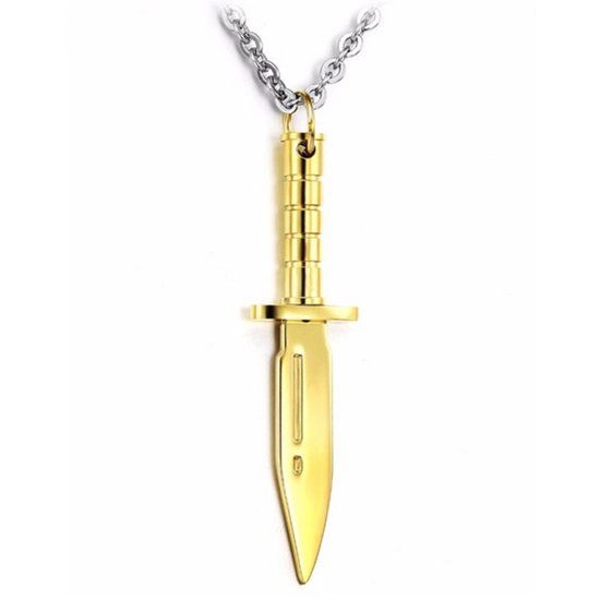 Mendes Jewelry Heren hanger Edelstaal Dagger Goudkleurig