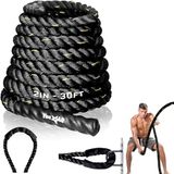 Yes4All Battle Rope 9 m/12 m/15 m lengte, 38 mm/50 mm diameter Poly Dacron Battle Oefeningstouw met beschermhoes - stalen anker en riem inbegrepen