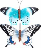Anna's Collection Vlinders - 2x - metaal 48 x 30 cm - blauw/wit-blauw