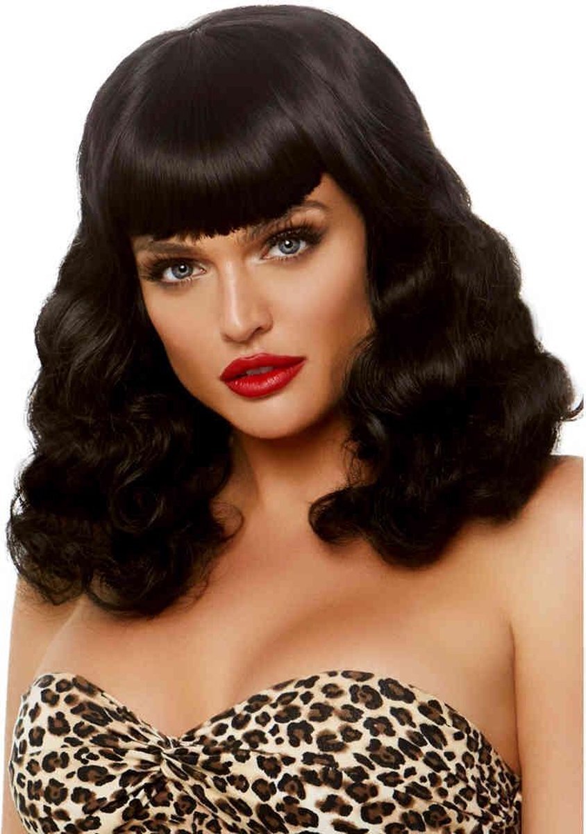 Leg Avenue Pruik Retro Bang Curly Bob Zwart