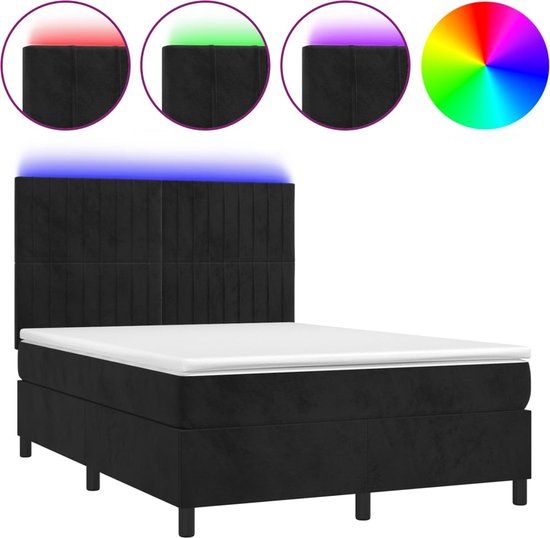 vidaXL Boxspring met matras en LED fluweel zwart 140x200 cm