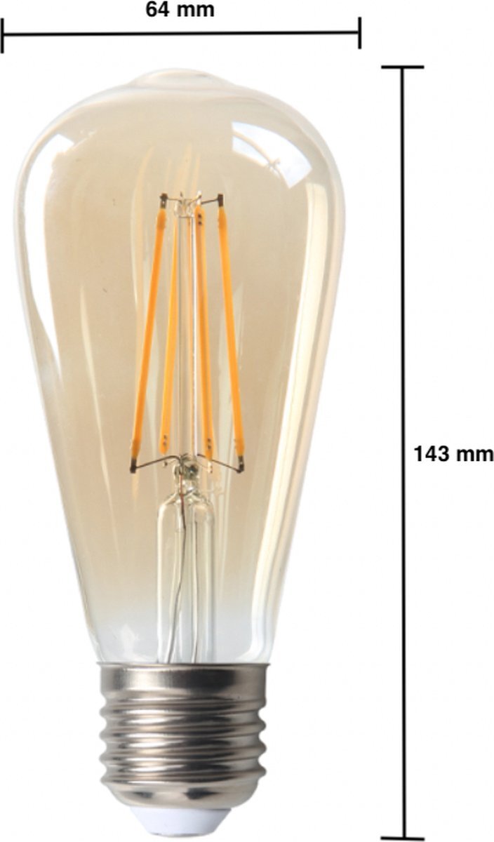 Blls ledlighting B.V LED Filament lamp dimbaar - E27 ST64 - 4W vervangt 40W - 2200K extra warm wit licht - Tall