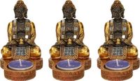 Merkloos 3x stuks indische boeddha theelichthouders goud/zwart 12 cm
