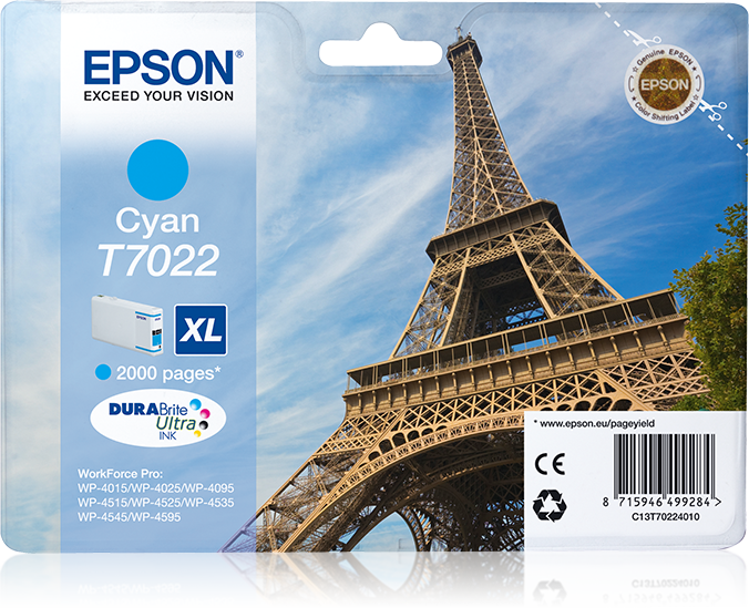 Epson Eiffel Tower Ink Cartridge XL Cyan 2k single pack / cyaan