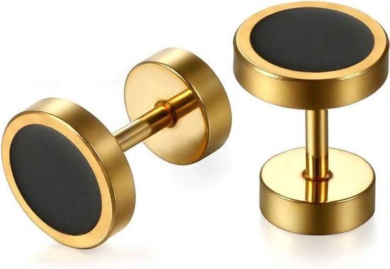 Mendes Heren Oorbellen Edelstaal Barbell Goudkleurig Zwart