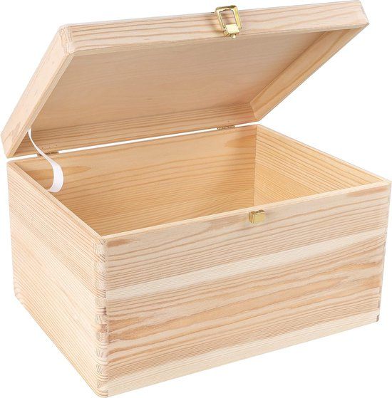 Creative Deco XXL Houten Opbergdoos met Deksel - 40 x 30 x 24 cm - Ruw Ongezien