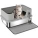 Bac à litière XL en acier inoxydable, maison de toilette pour grand chat, nettoyage facile 60,2 x 40,2 x 29,5 cm, gris