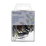 Westcott Paperclips, kleurrijk, 100 stuks, voorraadverpakking, papierklemmen, 26 mm, praktische kunststof doos, papierklemmen voor kantoor en huishouden, E-10641 00