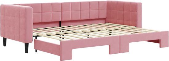 vidaXL Slaapbank met onderschuifbed - 80x200 cm - Fluweel - Roze