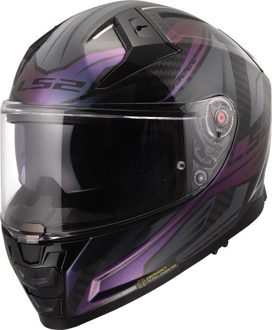 LS2 FF811 Vector II Carbon Savage Helm - Zwart/grijs/paars - Maat XS