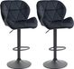 Set de 2 tabourets de bar pivotants, velours noir, réglables en hauteur, sans accoudoirs.