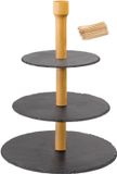 Westmark Etagère met 3 niveaus en 100 prikkers, met krasbescherming, ø 28,5 x 40 cm, leisteen/grenen, Tapas + Friends, antraciet/lichtbruin, 69682260