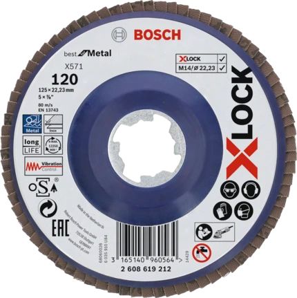 Bosch X571 Grinding Disc - 125mm - 120 Grit - Stainless Steel & Steel