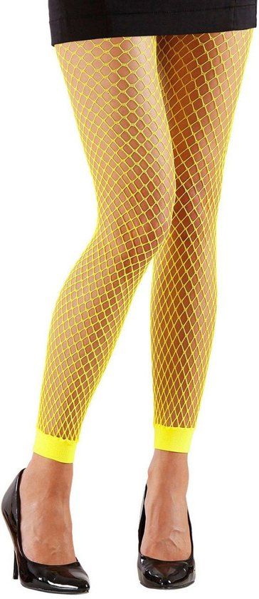 Widmann Jaren 80 & 90 Kostuum Basis Visnet Legging Geel Vrouw One Size Carnaval kostuum Verkleedkleding