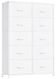 Armoire de rangement avec 10 tiroirs, cadre en acier et tiroirs en tissu, blanc