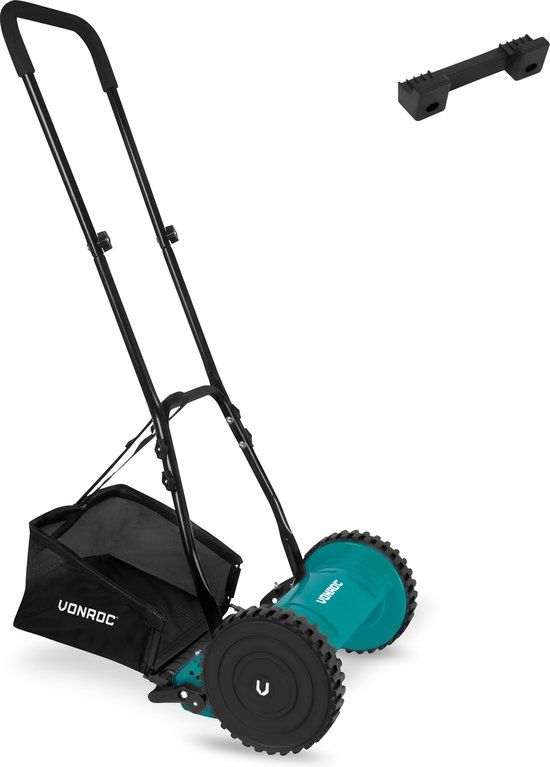 VONROC Kooimaaier - Handgrasmaaier - 300mm - 4 instelbare maaihoogtes (15-25-31-35mm) incl. muurbeugel en opvangzak