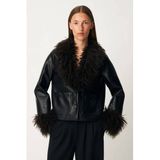 Modström faux fur jas met imitatiebontkraag - zwart