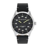 TOM TAILOR - Heren Quartz Polshorloge - Kast van Roestvrij Staal in Zilverkleurig - Band van Kalfsleer in Zwart - Waterdicht 5 Bar - Design - TT-W0049
