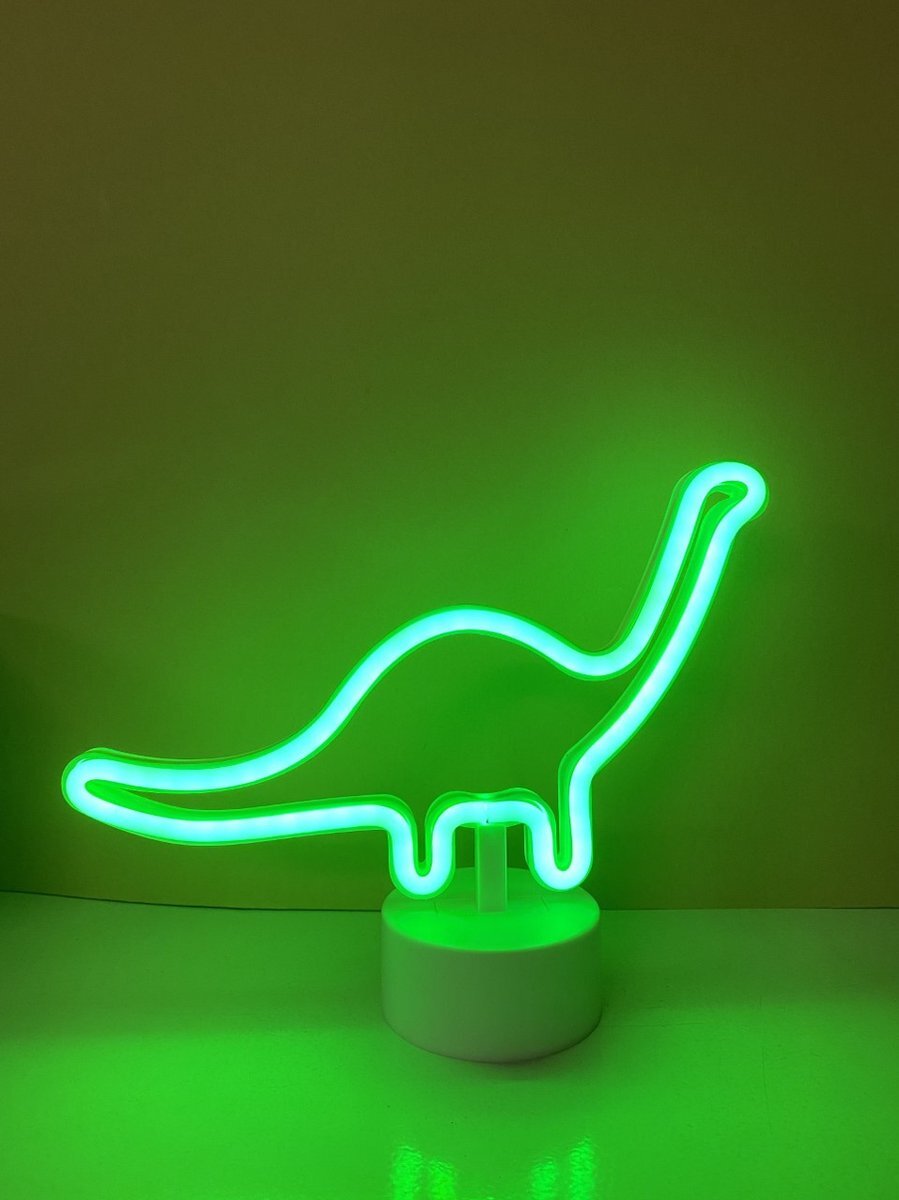 Impuls LED dinosaurus met neonlicht - groen neon licht - Op batterijen en USB - hoogte 27 x 21 x 8.5 cm - Tafellamp - Nachtlamp - Decoratieve verlichting - Woonaccessoires