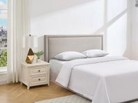 Vente-unique Hoofdbord met siernagels 180 cm - Stof met linnen effect - Beige - ALVISE