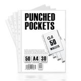 G4GADGET Pack van 50 A4 Clear Plastic Punch Geperforeerde Zakken Mappen Filing Portefeuilles Mouwen