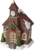 Merkloos / Sans marque Koopman International Verlicht kerstkerkje - rood dak - polystone - 13 cm - kleur veranderende lichtjes - kerstdorp
