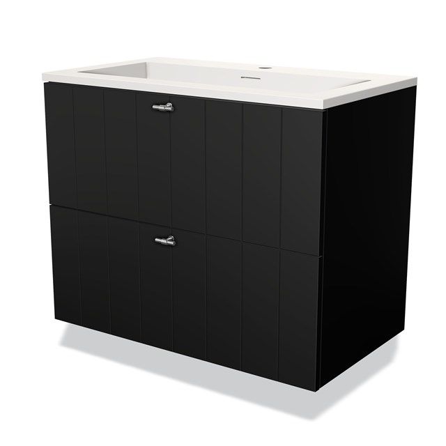 Maxaro Badkamermeubel 80cm Modulo Mat Zwart 2 Lades Lamel Wastafel Solid Surface