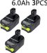 StarTech RYOBI Zwarte accu voor RYOBI One+ 18V, 6Ah lithium-ion vervangingsaccu, compatibel met P108, P104, P107, RB18L50, RB18L20