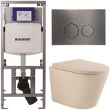 Geberit QeramiQ Dely Toiletset - Diepspoel - Rimless - Geberit UP320 Inbouwreservoir - Softclose Toiletzitting - Gunmetal Bedieningsplaat