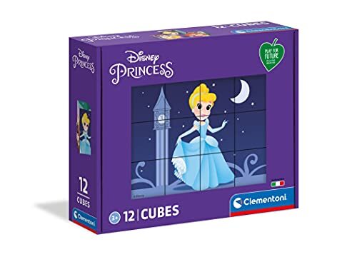 Clementoni Disney Princess, 45012 dobbelstenen van 12-delig, voor future, 100% gerecyclede materialen, gemaakt in Italië, kinderen, cartoon-puzzel, meerkleurig, 45012