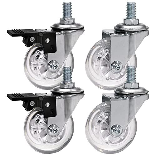 XMJAD 4 Pack Castor Wielen Voor Meubels, PU Transparante Gietmachines En Wielen Met Remmen Enkele Belasting Is 20 50kg Voor Trolleys Planken Medische Apparatuur B15in