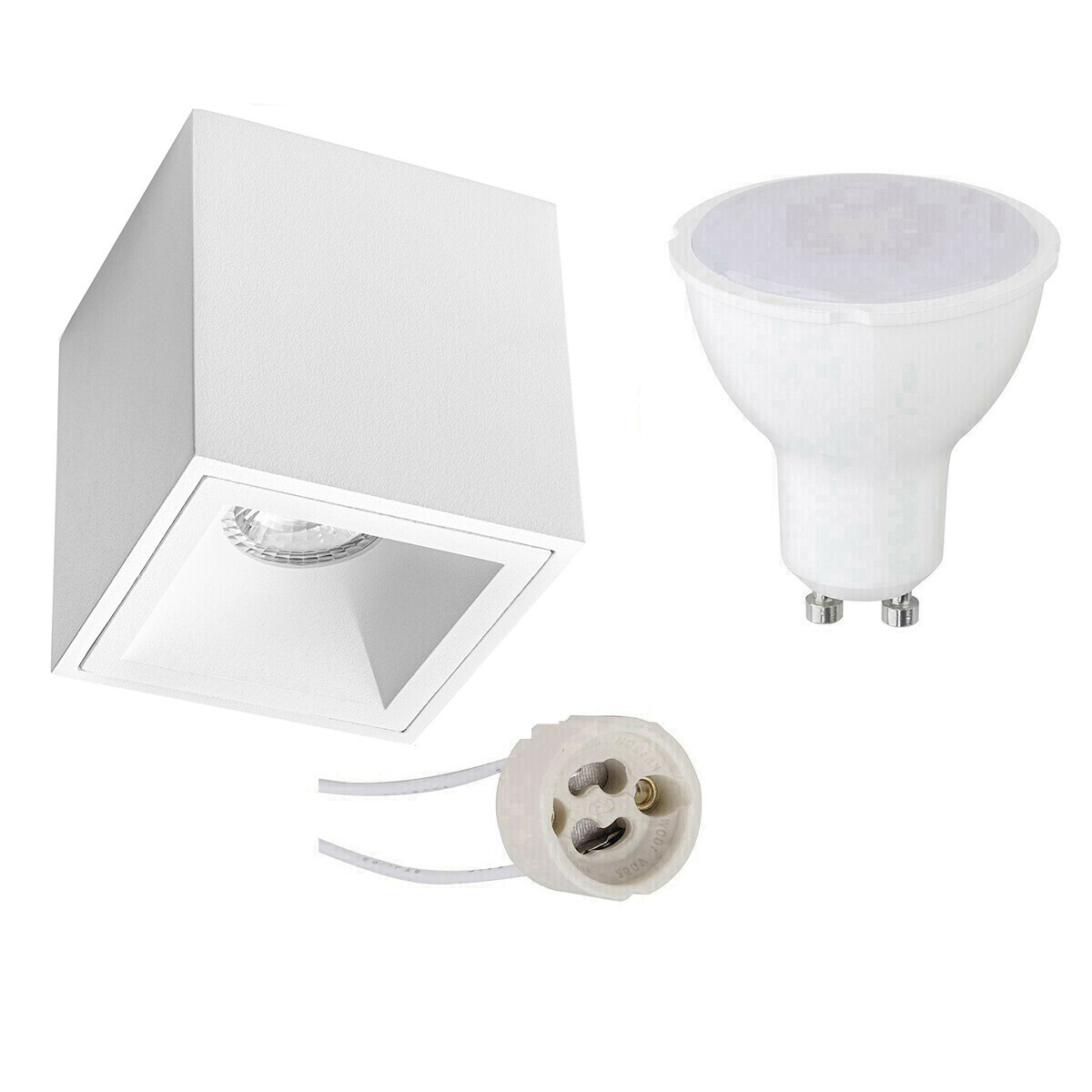 BES LED Voordeelset Opbouwspot Set - Pragmi Cliron Pro - GU10 Fitting - Dimbaar - Opbouw Vierkant - Mat Wit - 6W - Helder/Koud Wit 6400K - Verdiept - 90mm