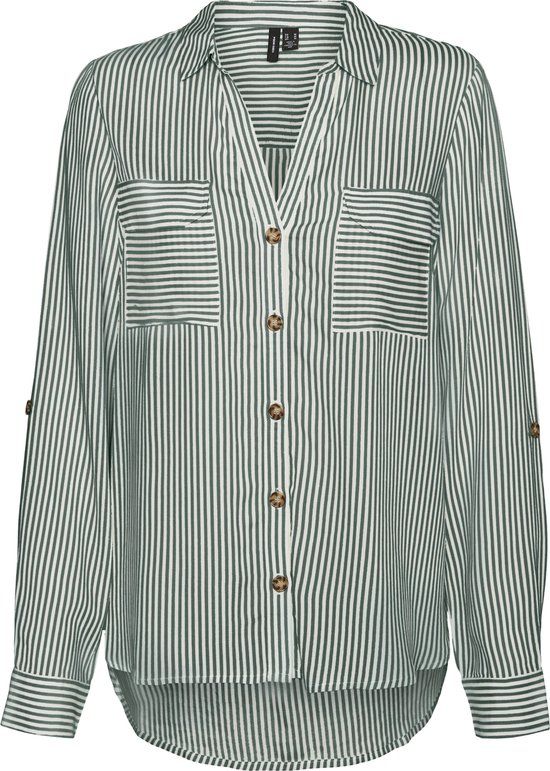 VERO MODA VMBUMPY L/S SHIRT NEW WVN GA NOOS Women's Blouse - Size XS - Laurel Wreath - Striped - Regular Fit