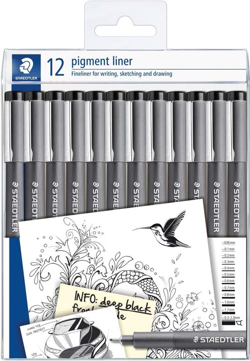 Staedtler pigment liner fineliner 12 st zwart