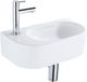 QeramiQ Fuente Fonteinset - 40x21.5x12cm - links - glad - halfrond - 1 kraangat - keramiek - fonteinkraan chroom - afvoerplug - verlaagd sifon - wit glans