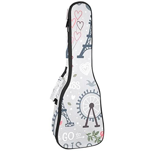 Mersov Tenor Ukulele Gigbag Waterdichte Ukelele Case Gewatteerde Rugzak, Geweldig voor Sopraan Concert (21/23/24") Parijs Eiffeltoren Valentijnsdag