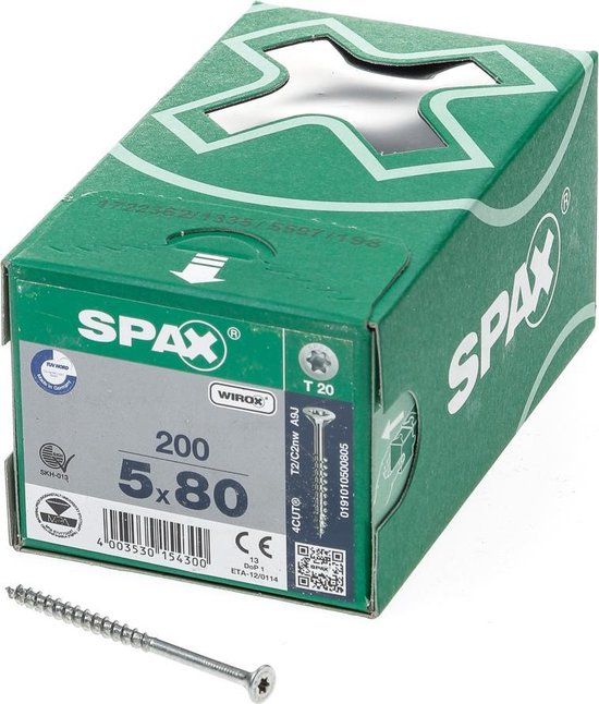 SPAX Universele schroef - 5 x 80 mm - T-STAR plus TX20 - 200 stuks