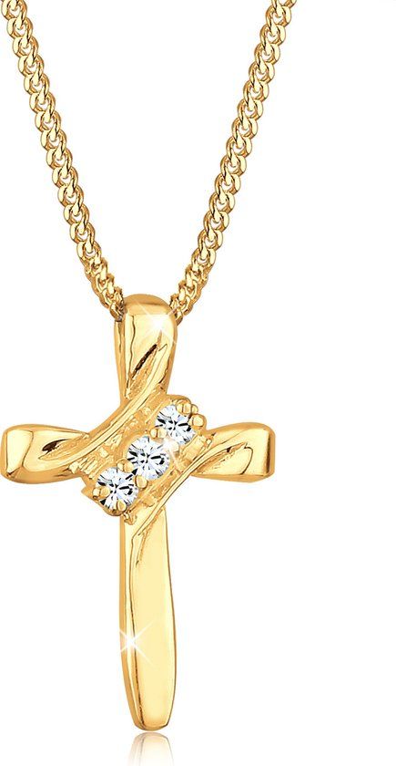 Elli Dames Ketting Kruis Religie Kristal 925 Sterling Zilver 45 cm