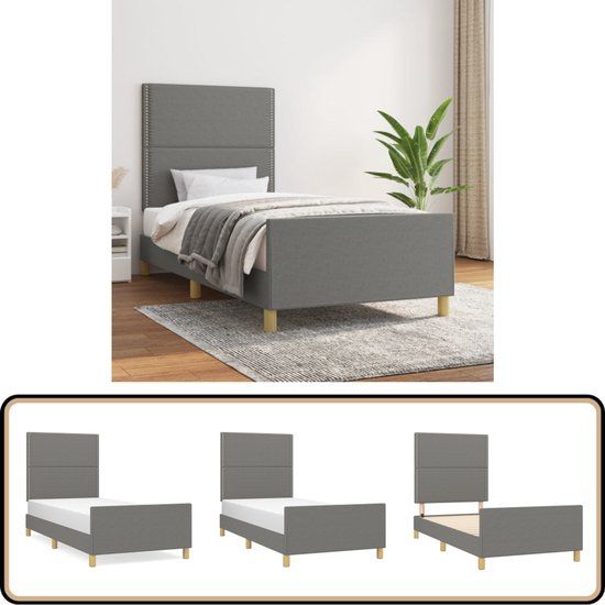 vidaXL Bedframe - zonder matras - 100x200 cm - stof - donkergrijs