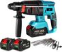 Perceuse à percussion - 4 positions - 2 batteries 18V et jeu de 8 forets - Compatible Makita 18V - Vitesse variable - Bleu