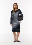 Comma Navy Gestreept Gebreide Jurk Lange Mouw Ronde Hals Viscose 36