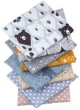 Merkloos / Sans marque Holland Connections 100% Katoen Gewatteerde Setstof met Bloemen- en Berenprint, 8 Stuks, Blauw/Bruin/Geel/Grijs, 40.64 x 50.80 cm
