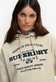 Superdry Luxe Casual Geborduurde Relaxed Hoodie Dames Beige Katoen/Polyester Maat 12