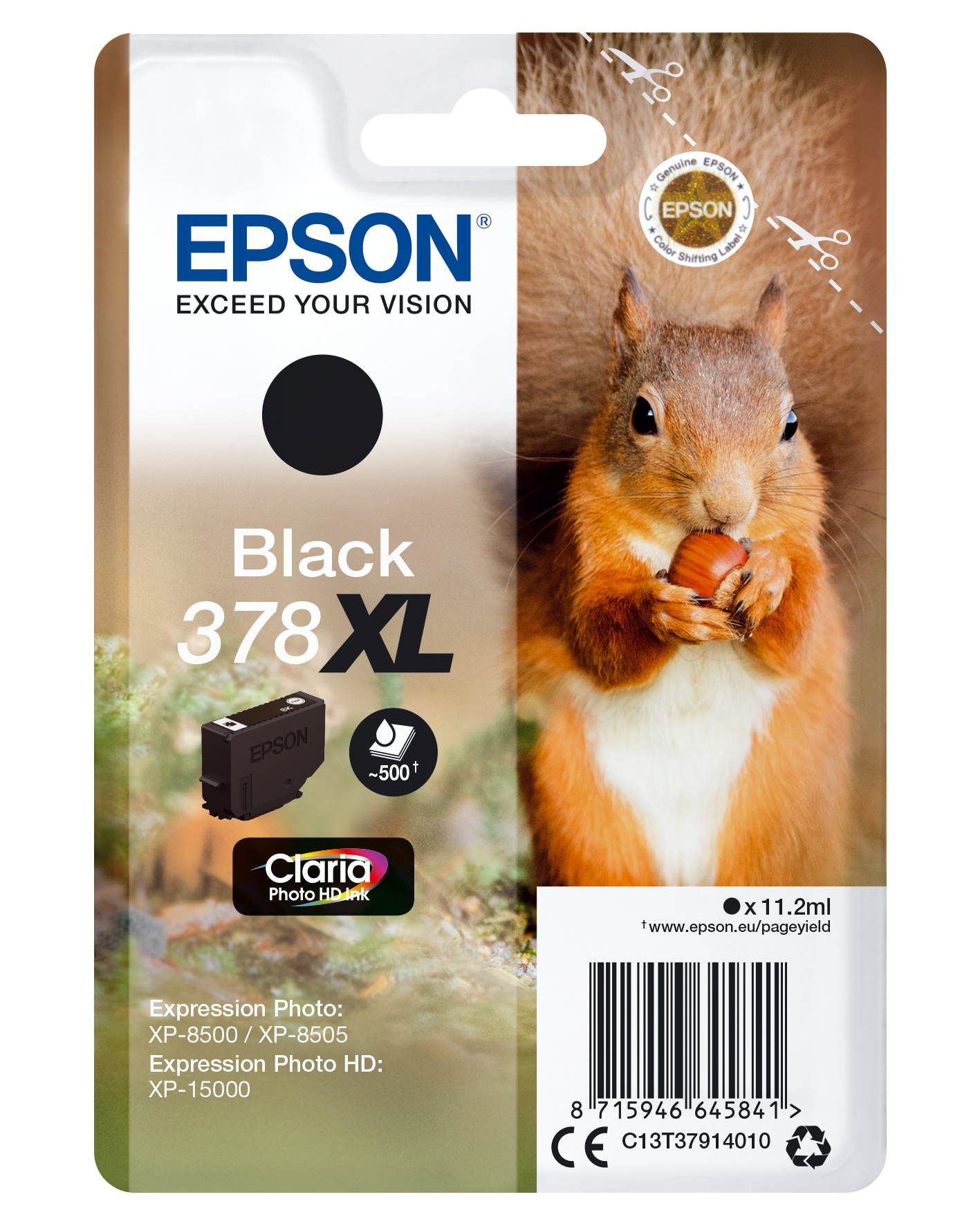 Epson Squirrel Singlepack Black 378XL Claria Photo HD Ink single pack / zwart